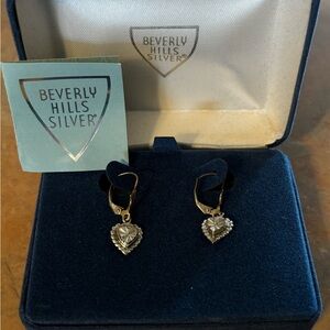 Beverly Hills Silver Dangle Heart Earrings